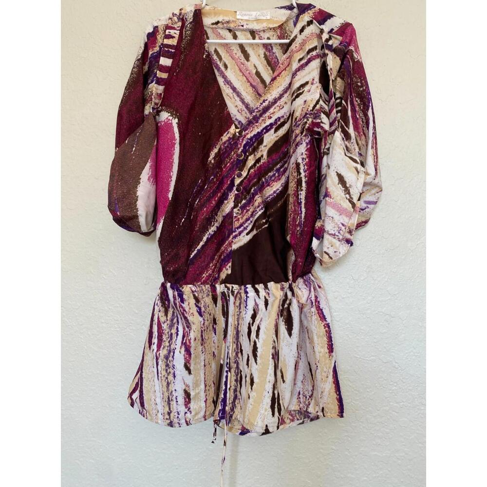 Ramona Larue by Adrienne Size M • Multicolor Purple Peplum Chiffon Blouse Top